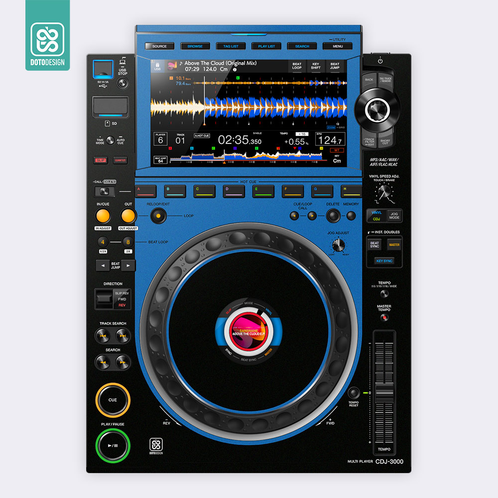 CDJ 3000 Setup Kaplama, Mavi - Siyah (Takım)